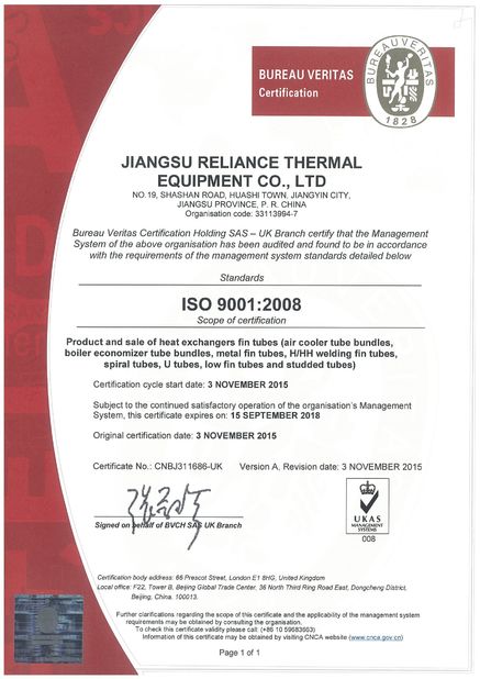 China Jiangyin Reliance International Trade Co., Ltd Certificaten